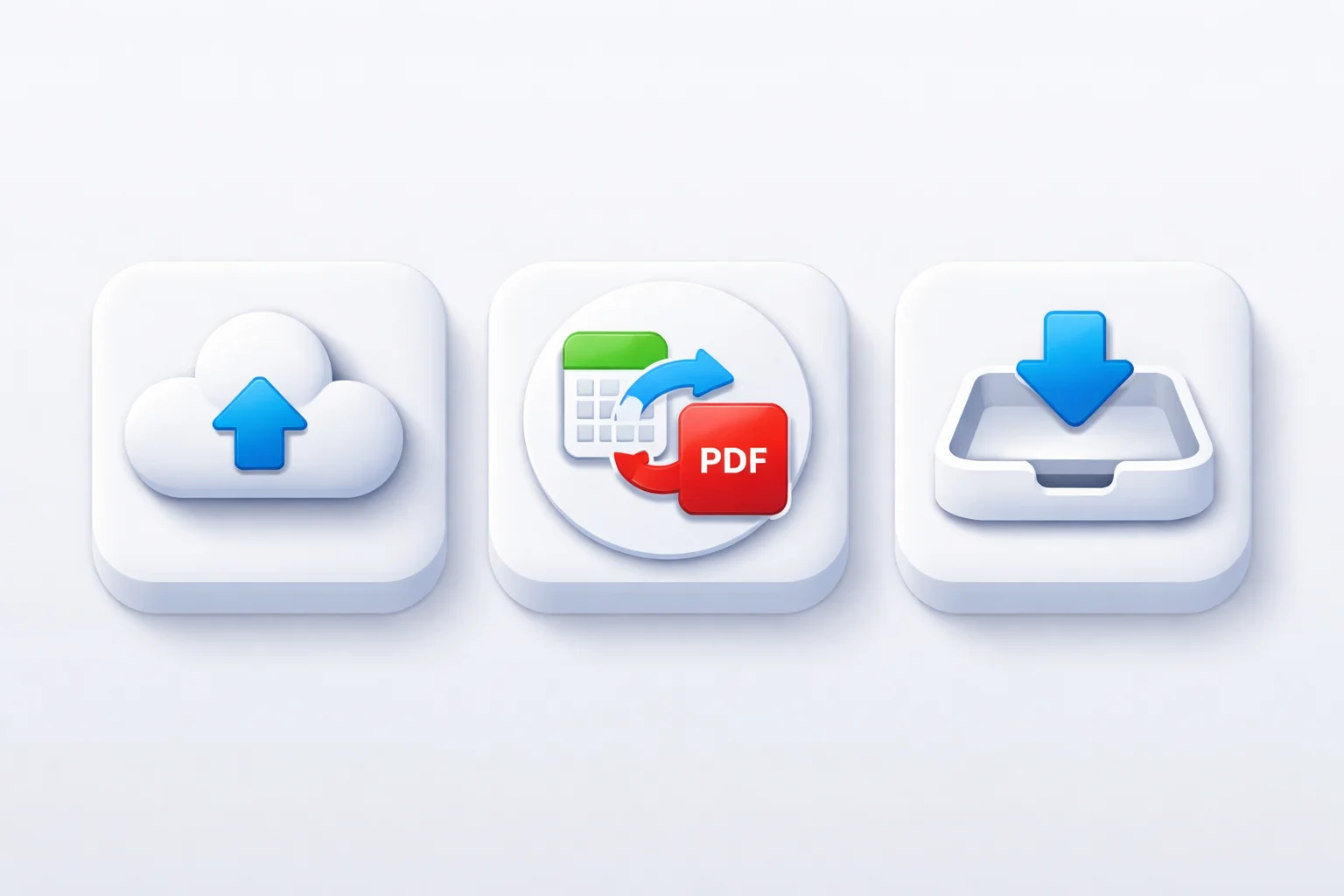 Upload convert and download steps for converting Excel to PDF