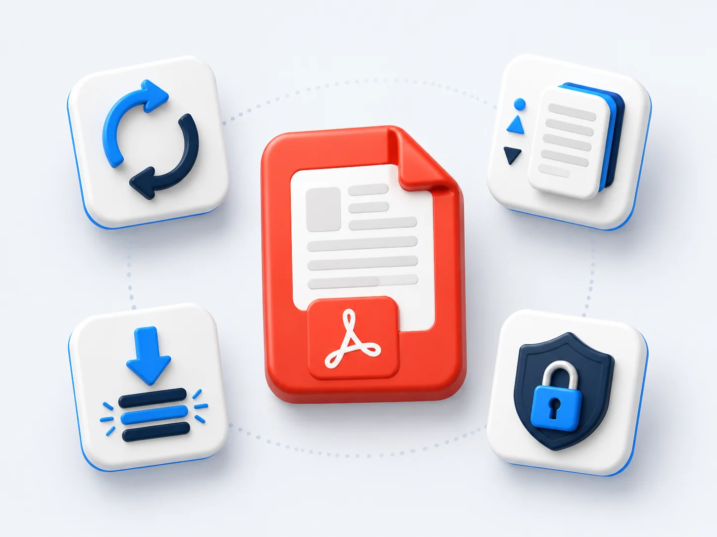 Feature cards for converting, organizing, optimizing and securing PDF files online