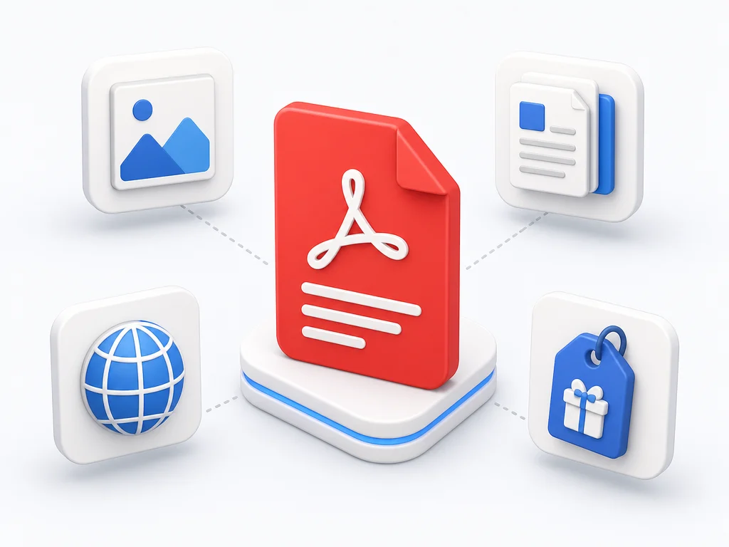 Feature cards for a free online JPG to PDF converter