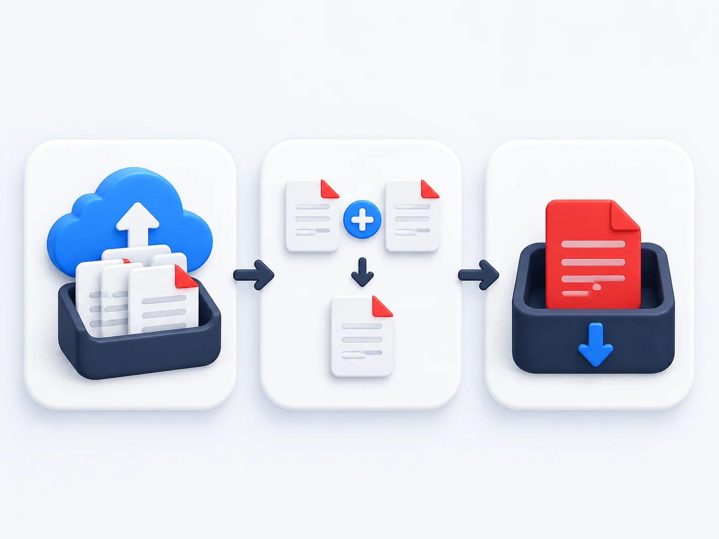 Upload reorder and download steps for merging PDF files into one