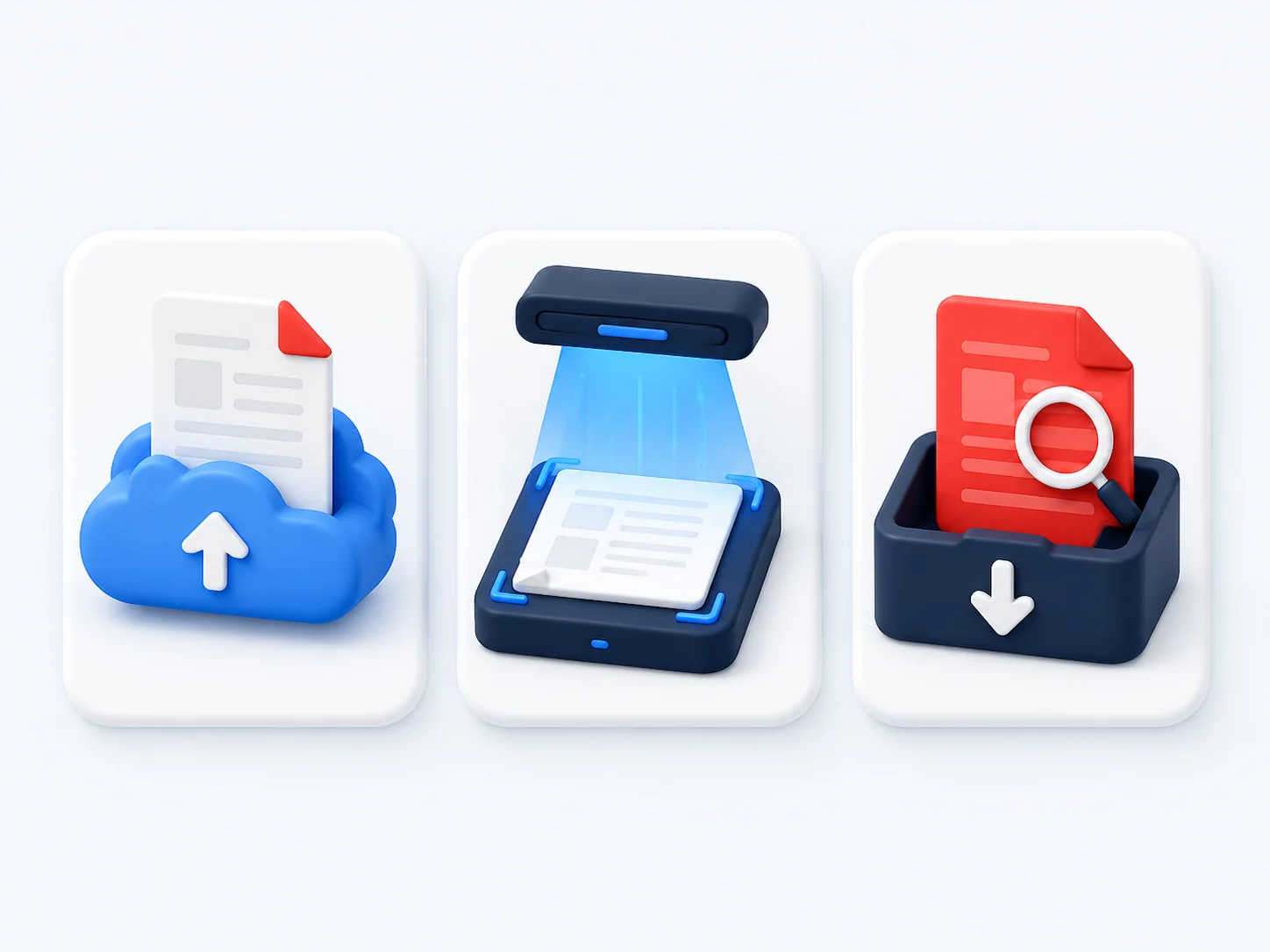 Upload OCR and download steps for making a scanned PDF searchable