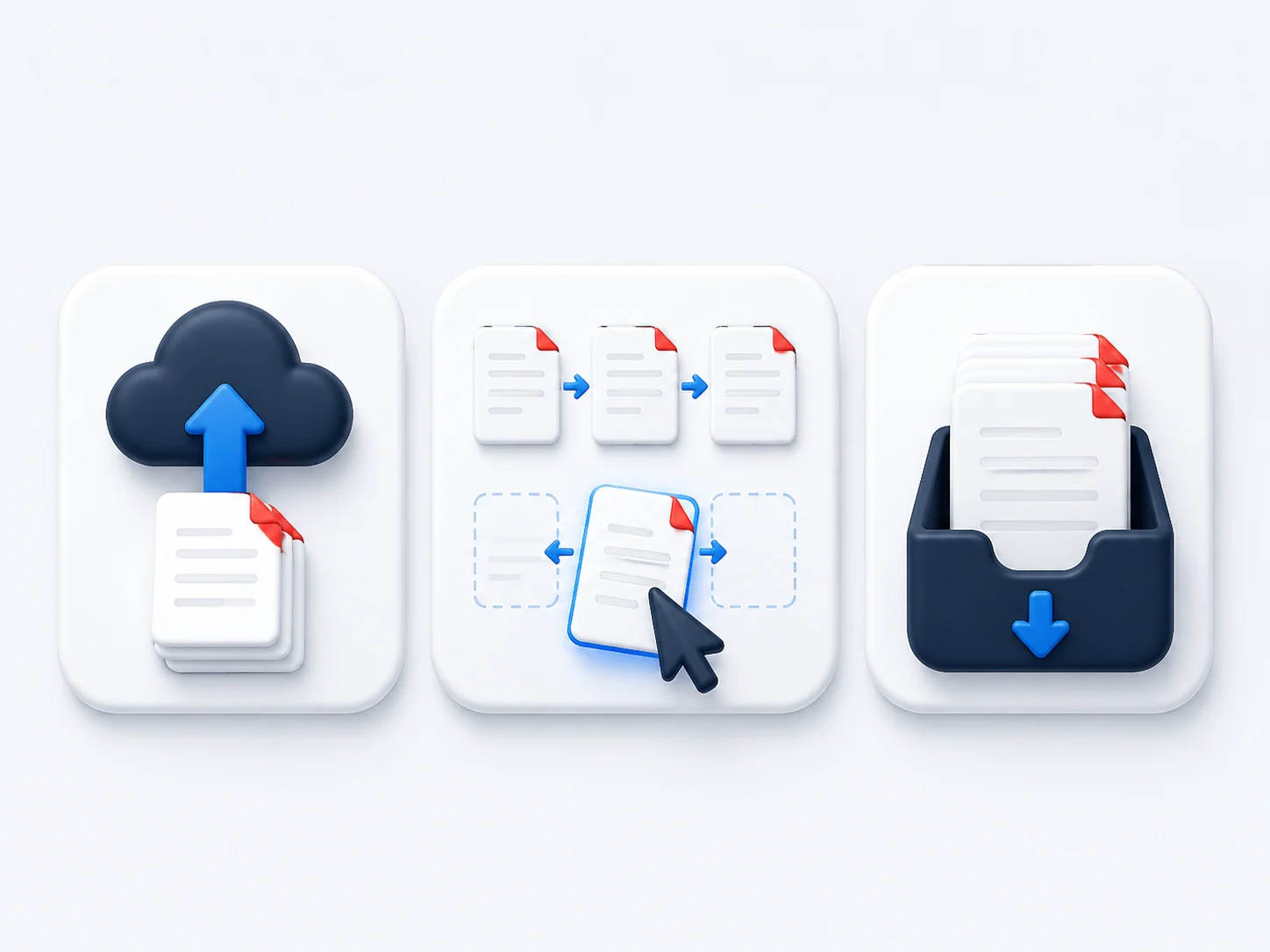 Upload reorder and download steps for rearranging pages in a PDF