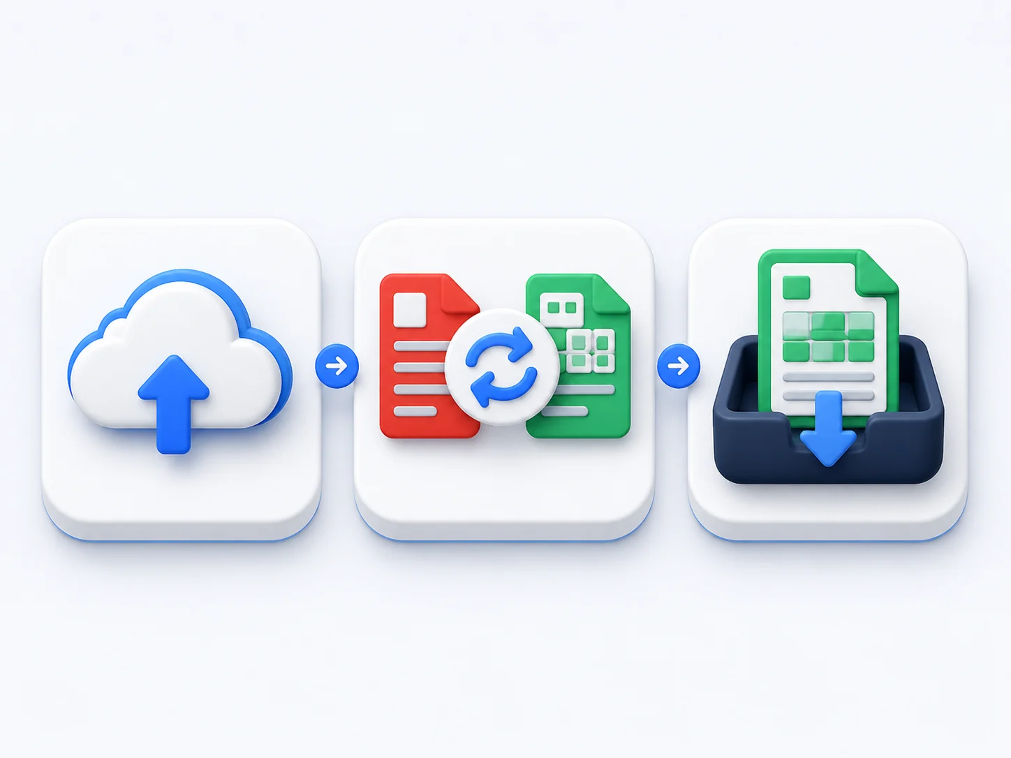 Upload convert and download steps for converting PDF to Excel