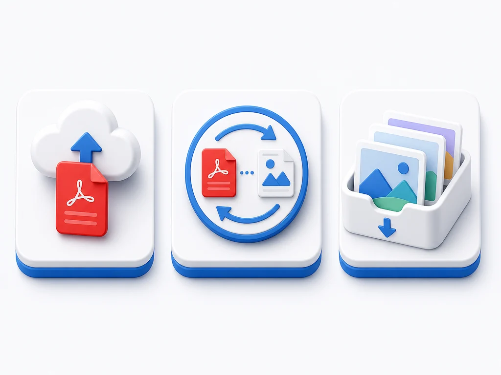 Upload, convert and download steps for converting PDF to JPG