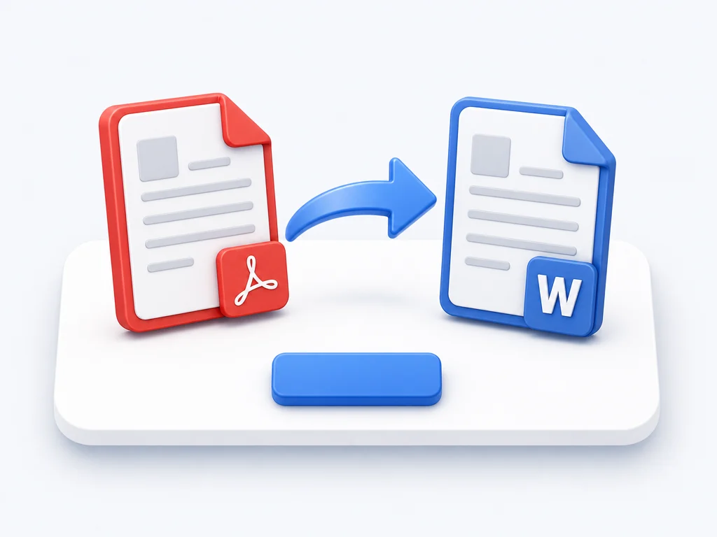 Online PDF to Word converter showing a PDF becoming an editable Word document