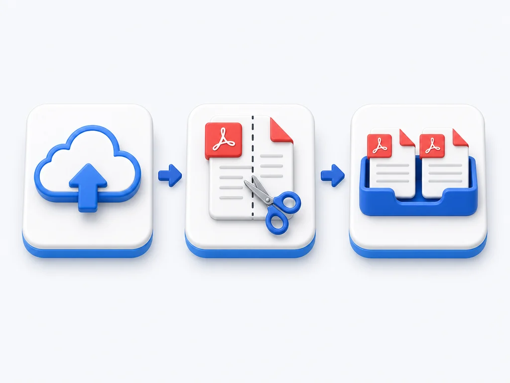 Upload select and download steps for splitting PDF pages online